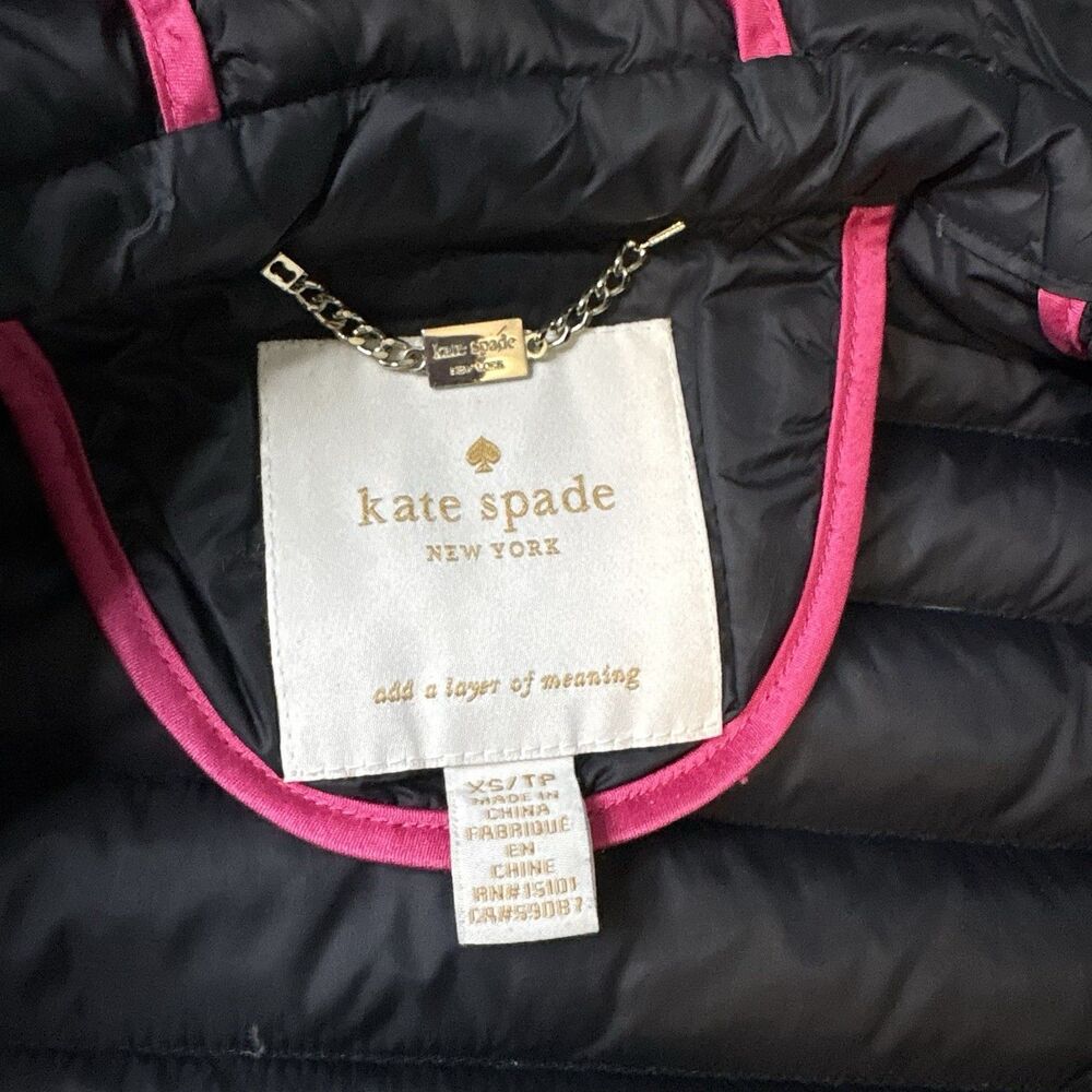 Kate Spade New York Quilted Puffer Jacket Ivory Black Trim Pearl Buttons XSMALL - Picture 3 of 14